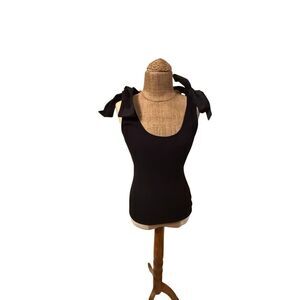 INC sweater sleeveless top - sz medium black - bow shoulder - ribbed